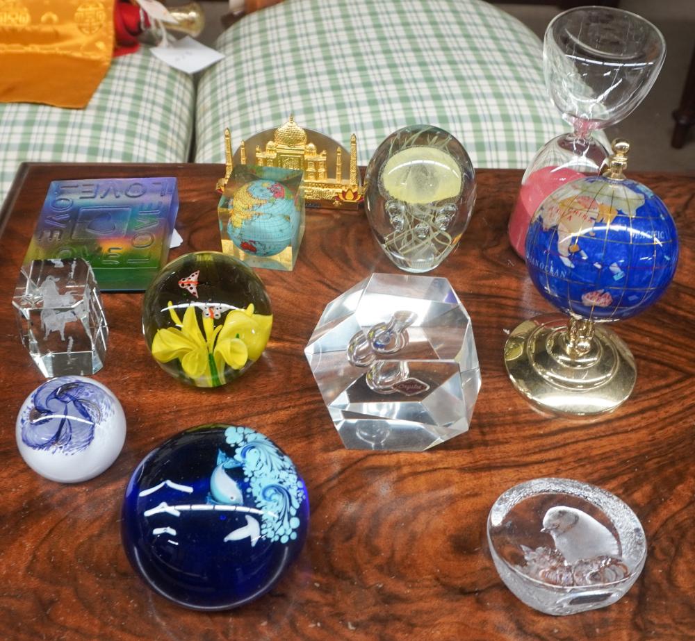 GROUP OF GLASS PAPERWEIGHTS AND OTHER