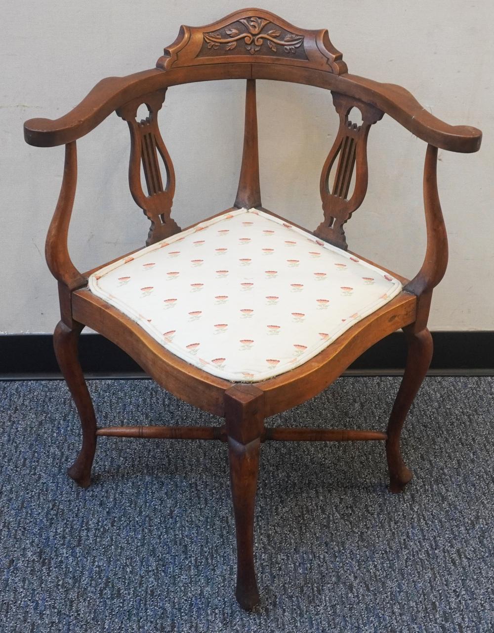 VICTORIAN CARVED FRUITWOOD UPHOLSTERED