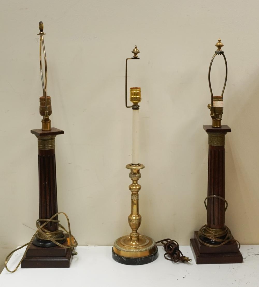 PAIR WOOD AND ONE BRASS NEOCLASSICAL