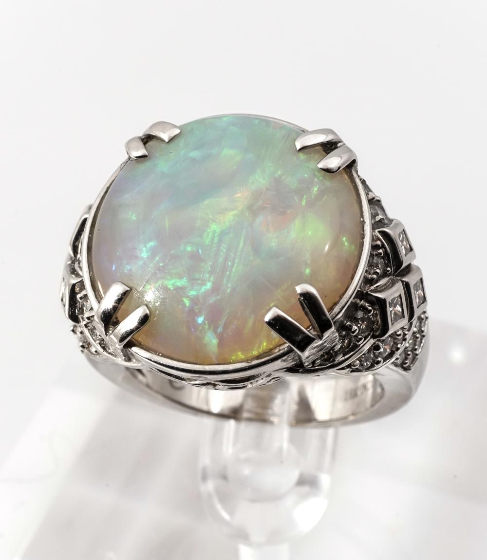 18-KARAT WHITE-GOLD, OPAL AND DIAMOND