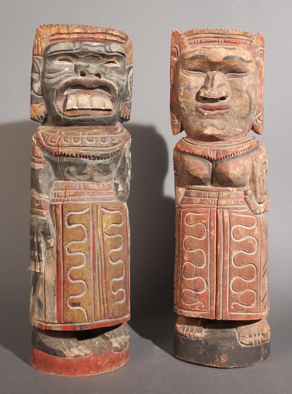 TWO PACIFIC ISLANDER CARVED AND