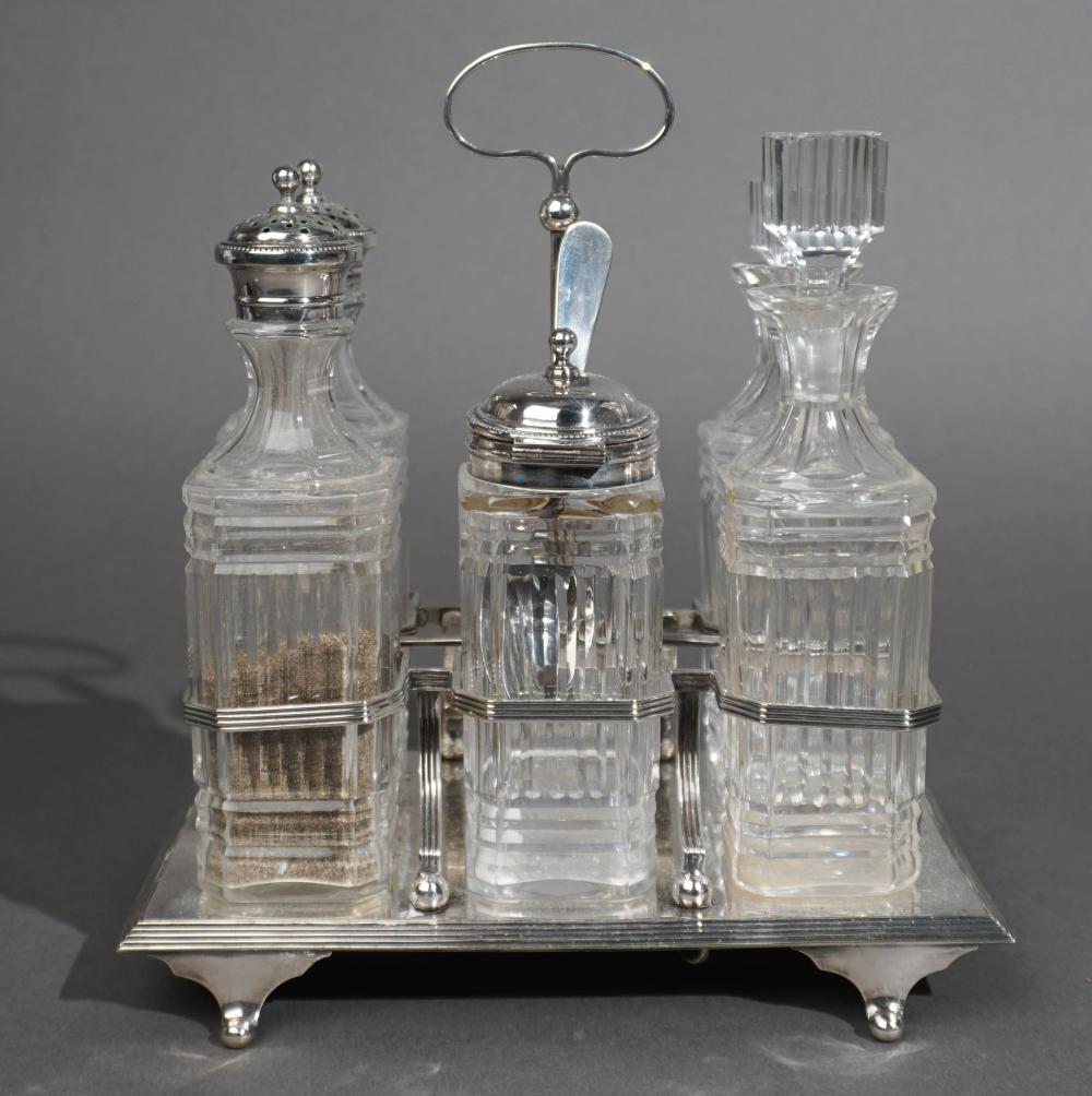 ENGLISH SILVERPLATE AND GLASS SIX-PIECE