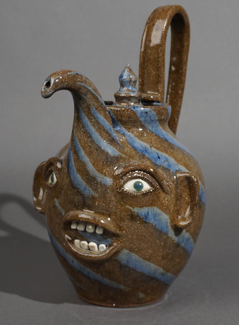 JOE REIN GLAZED POTTERY FACE TEAPOT,