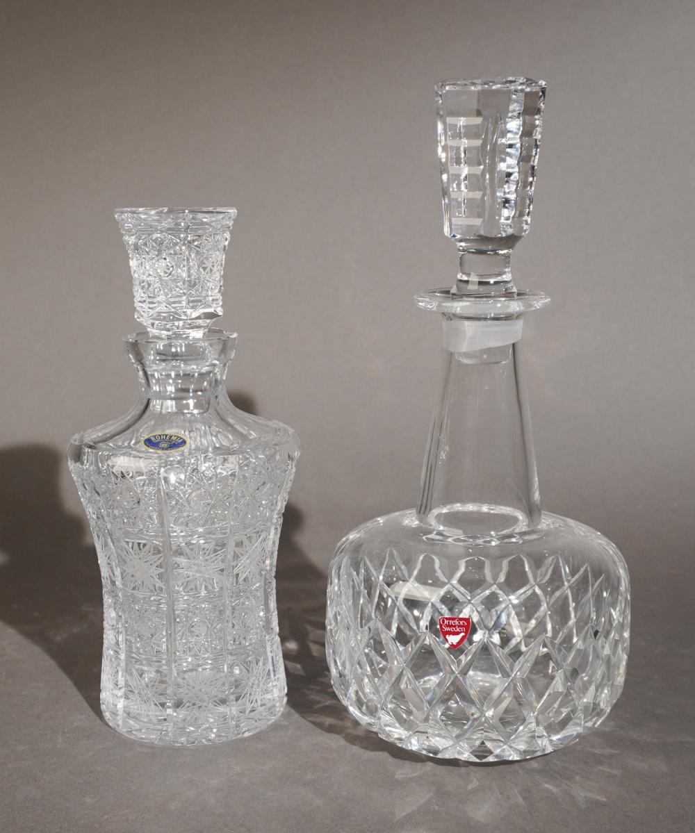 ORREFORS AND BOHEMIAN CRYSTAL DECANTERS,