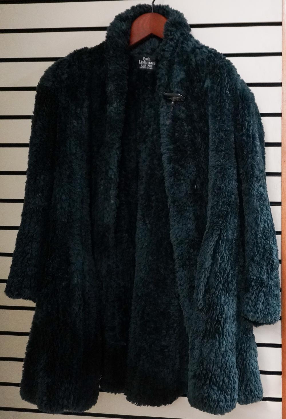 PAULA LISHMAN GREEN KNIT FUR COATPaula