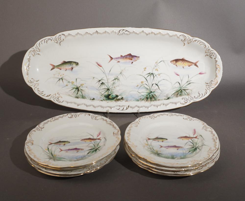 TRANSFER DECORATED NINE-PIECE PORCELAIN