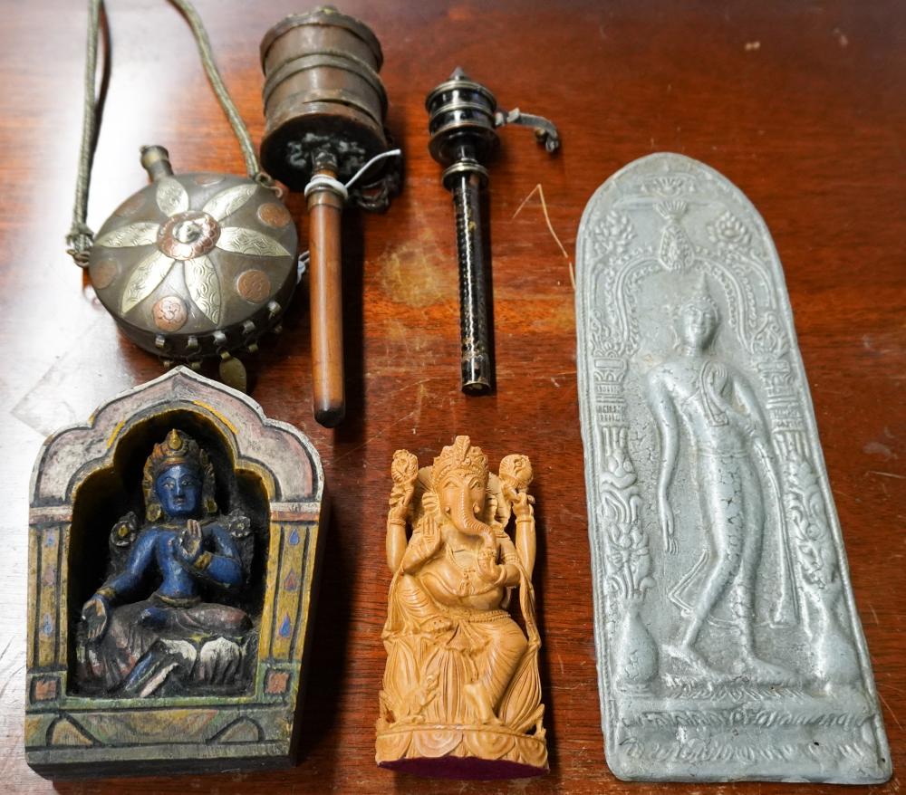 GROUP OF SOUTH ASIAN FIGURINES, FLASK