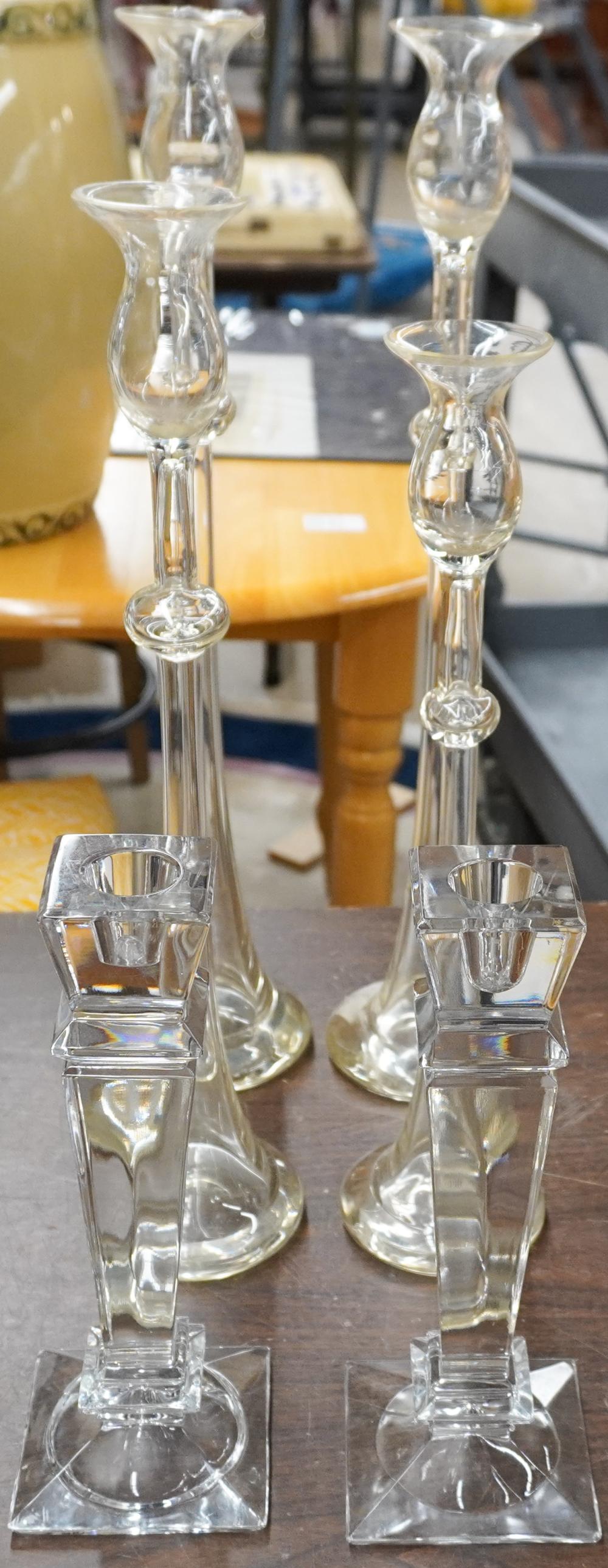 SIX GLASS CANDLESTICKS, H OF TALLER: