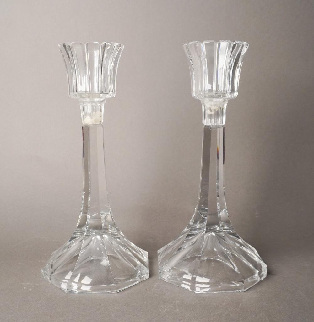 PAIR CONTEMPORARY CRYSTAL CANDLEHOLDERS,