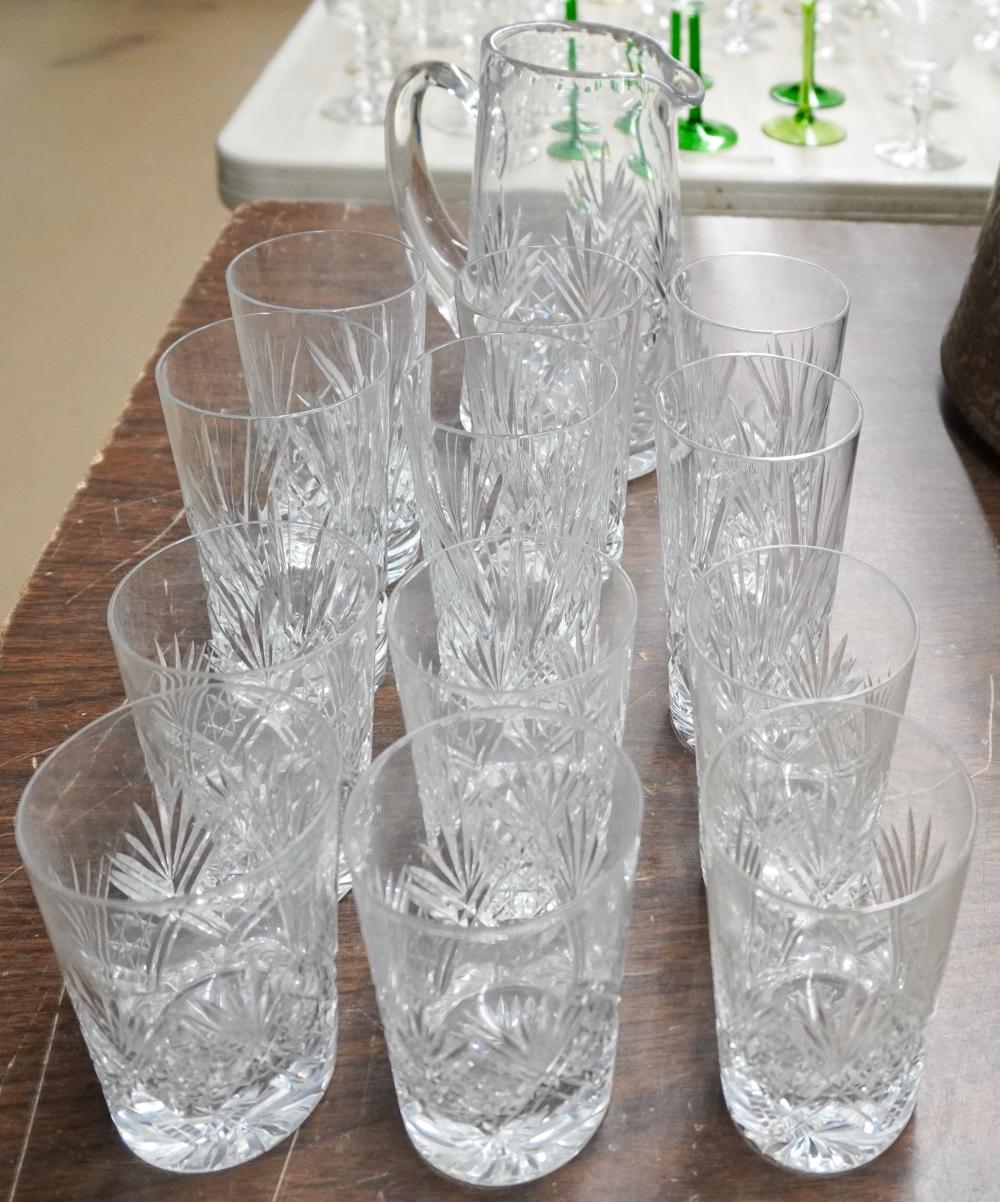 CUT CRYSTAL PITCHER AND 12 ROCKS GLASSES/TUMBLERSCut