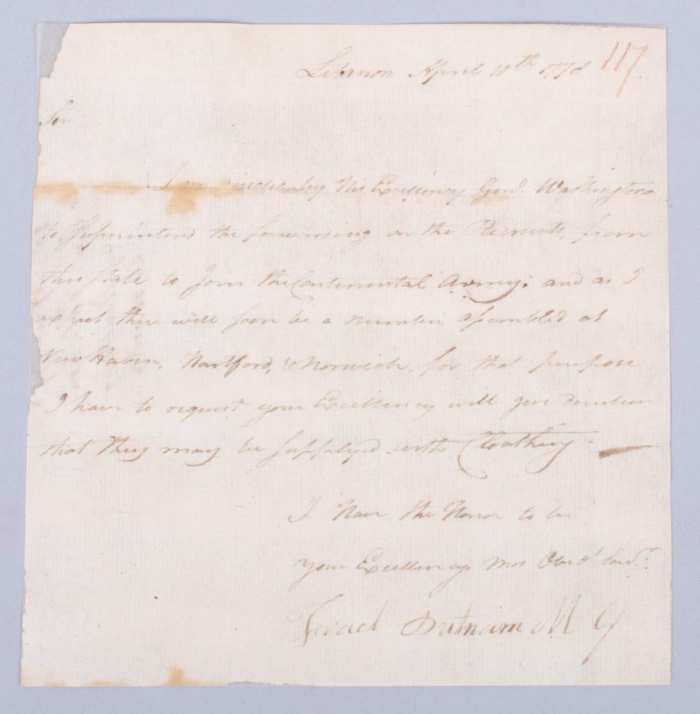 MAJOR GENERAL ISRAEL PUTNAM SIGNED LETTER