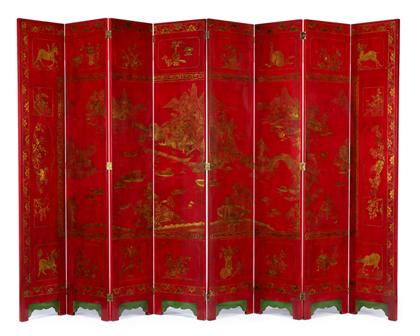 Red lacquer eight panel floor screen 4dcc0