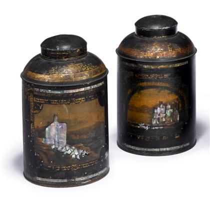 Pair of English toleware cannisters