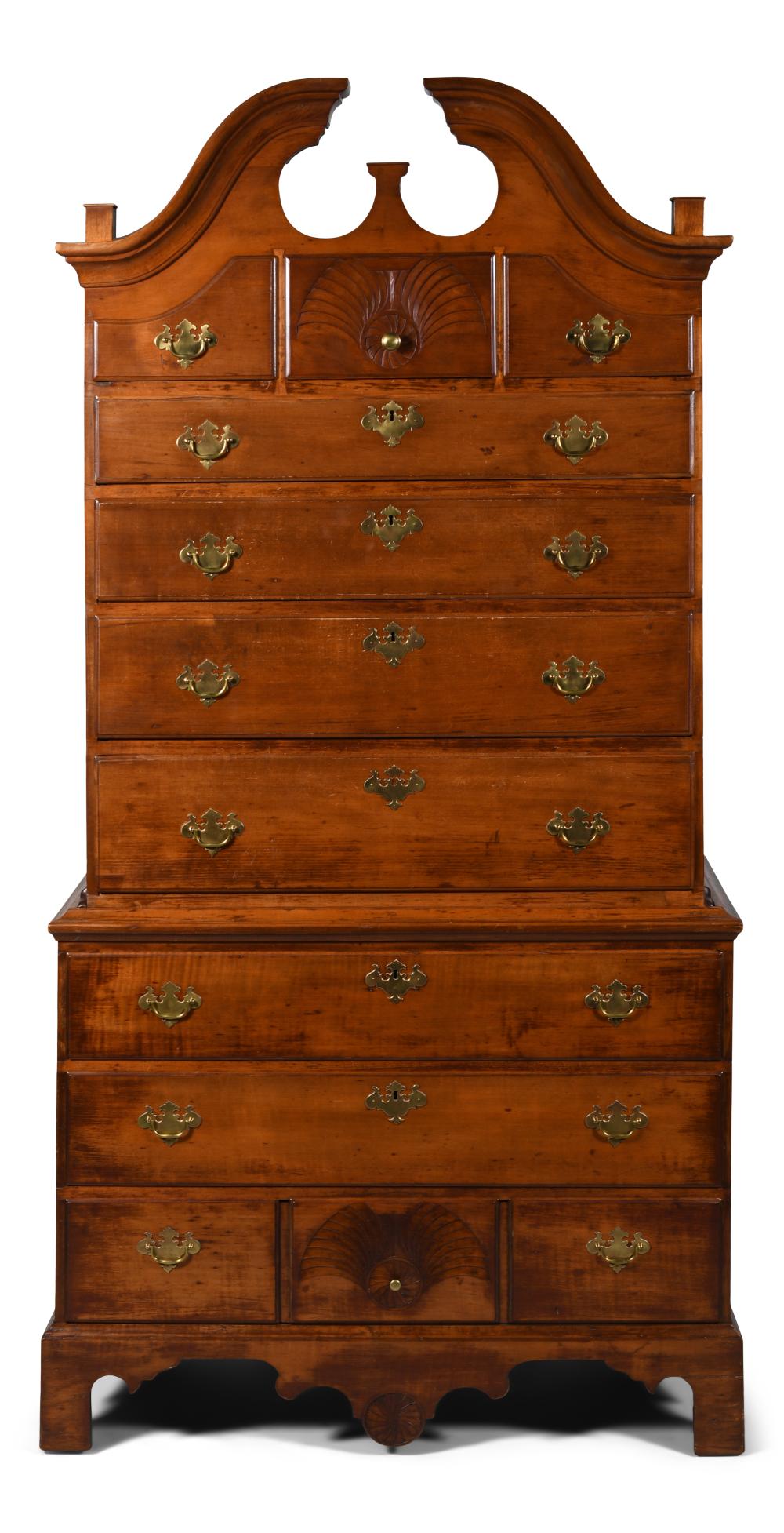 CHIPPENDALE MAPLE CHEST ON CHEST,