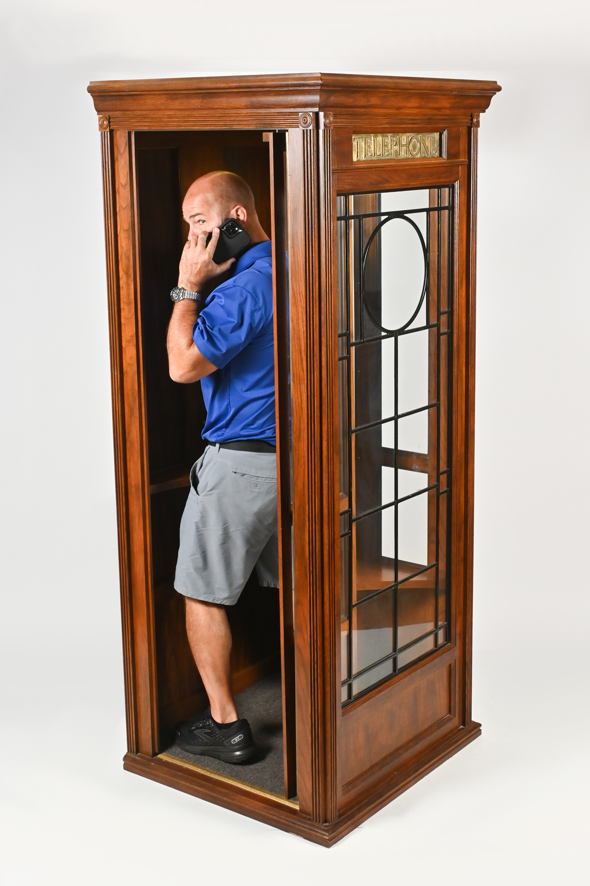 LEADED GLASS TELEPHONE BOOTH: An