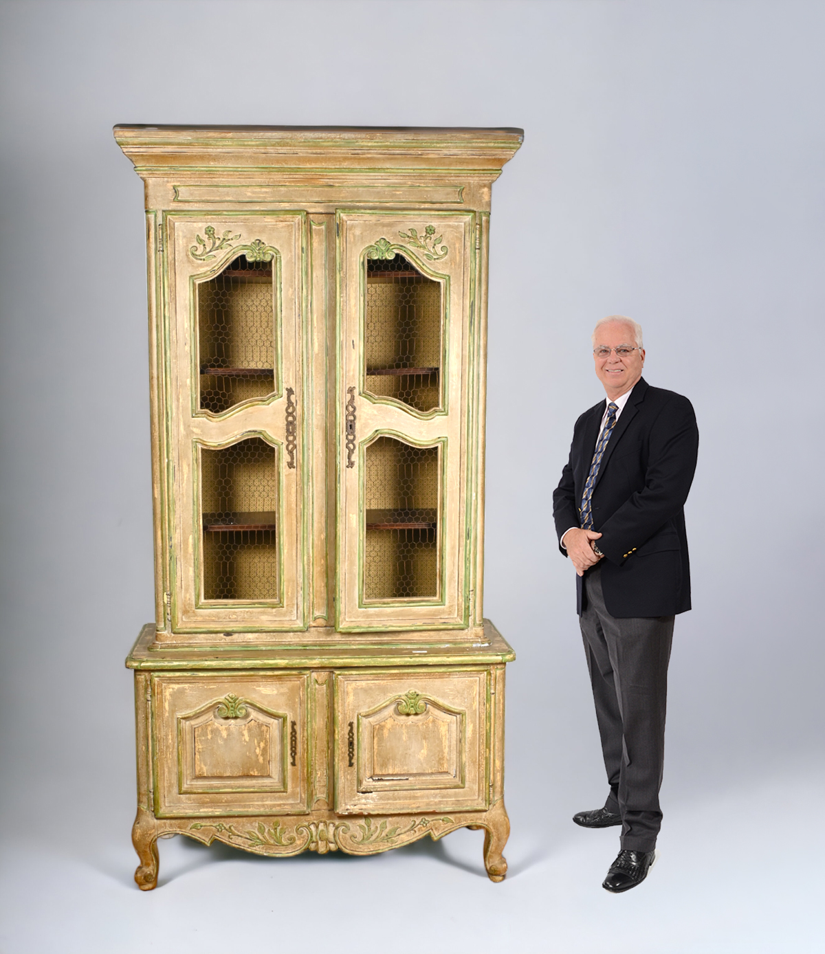 EARLY FRENCH DISTRESSED FOUR DOOR HUTCH: