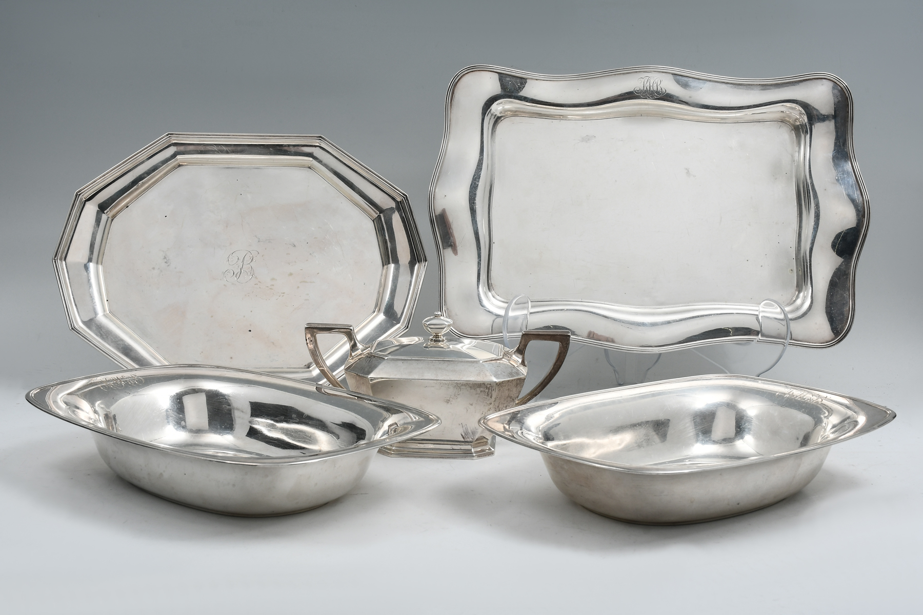 5 PC STERLING TRAYS BOWLS  30a042