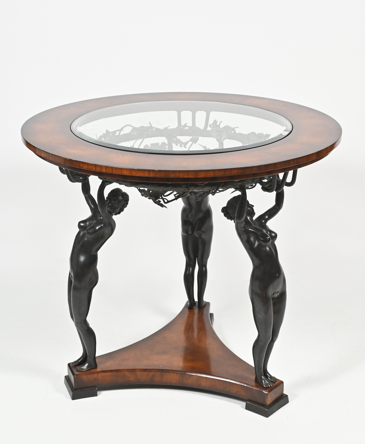 GLASS & WOOD TABLE WITH BRONZE