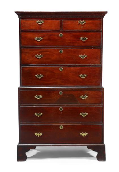 George III oak and mahogany chest-on-chest