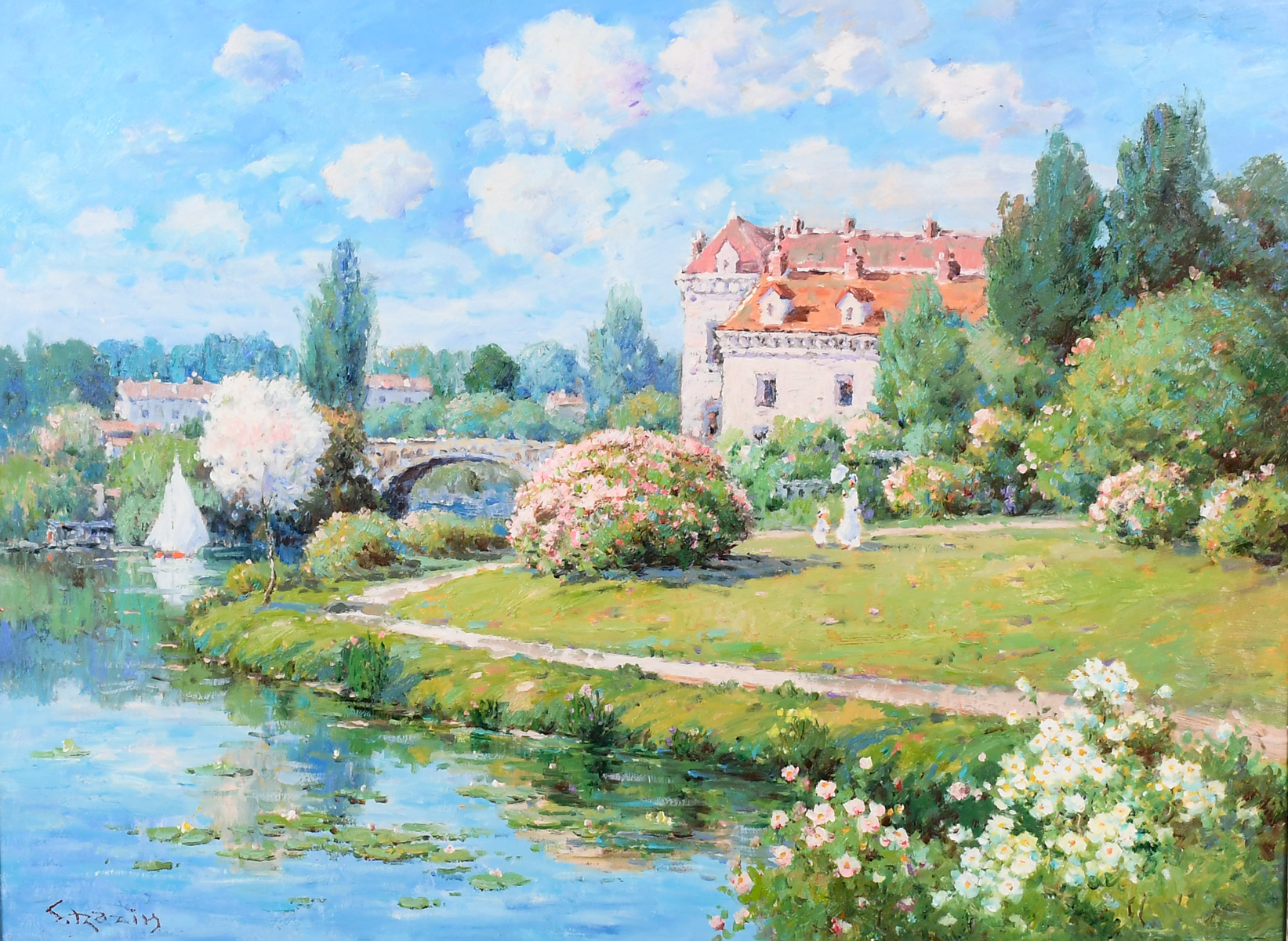 LARGE FRENCH COUNTRYSIDE PAINTING