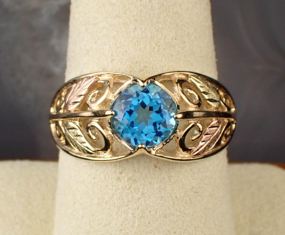 BLUE TOPAZ BLACK HILLS GOLD RING