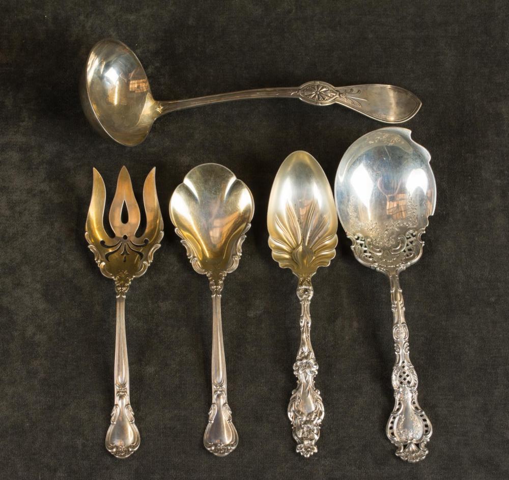 FIVE LARGE STERLING SILVER SERVING