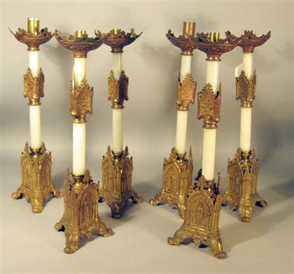 Set of six Gothic Revival brass
