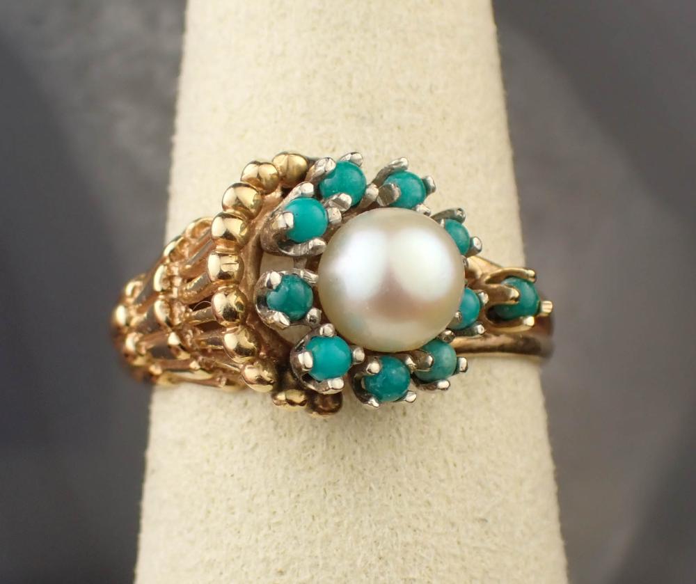 PEARL TURQUOISE AND FOURTEEN KARAT 30a2aa