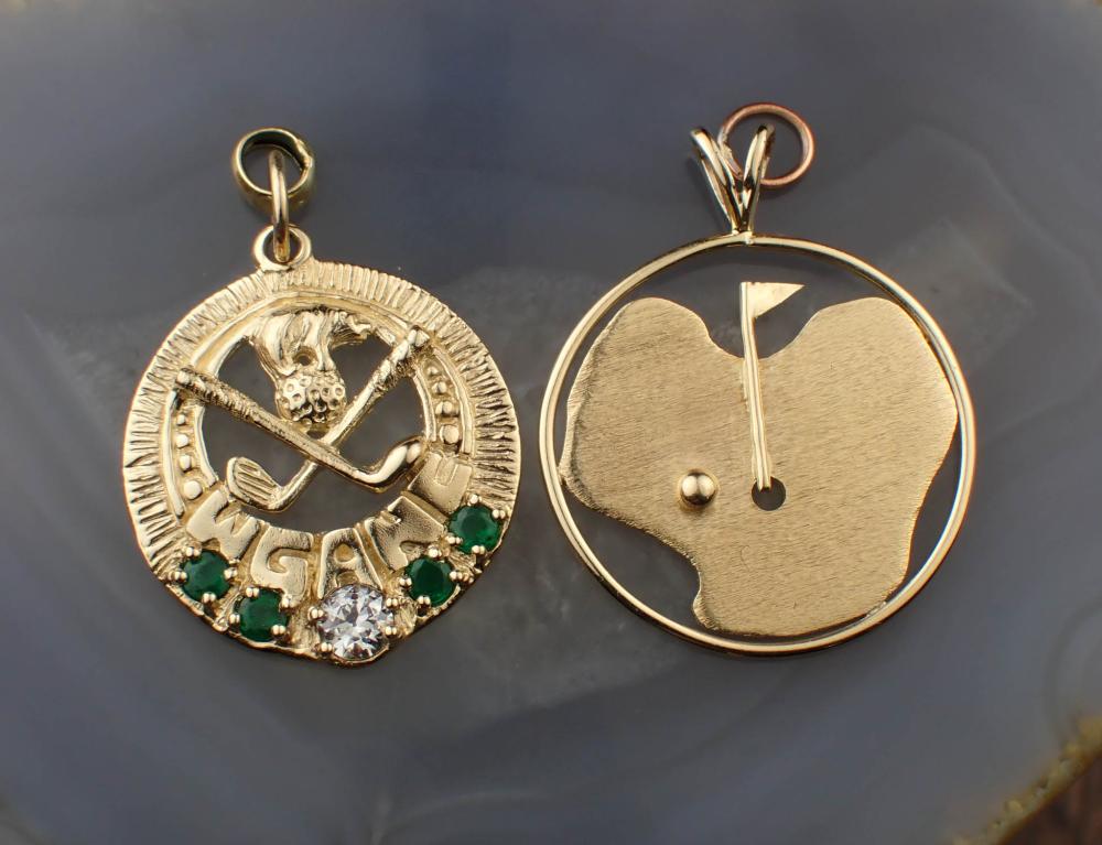 TWO FOURTEEN KARAT GOLD GOLF PENDANT CHARMS TWO 30a2e2