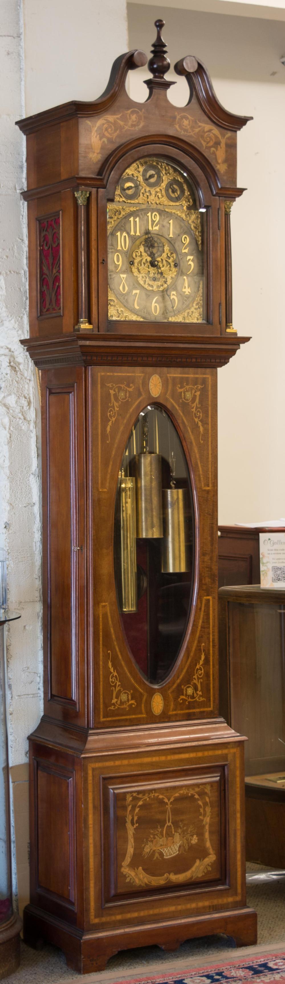 INLAID MAHOGANY TALL CASE FLOOR CLOCKINLAID