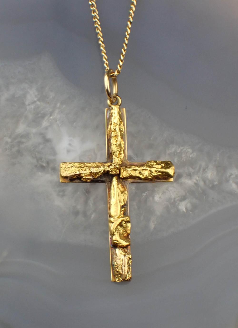 GOLD NUGGET CROSS PENDANT NECKLACEGOLD 30a36d