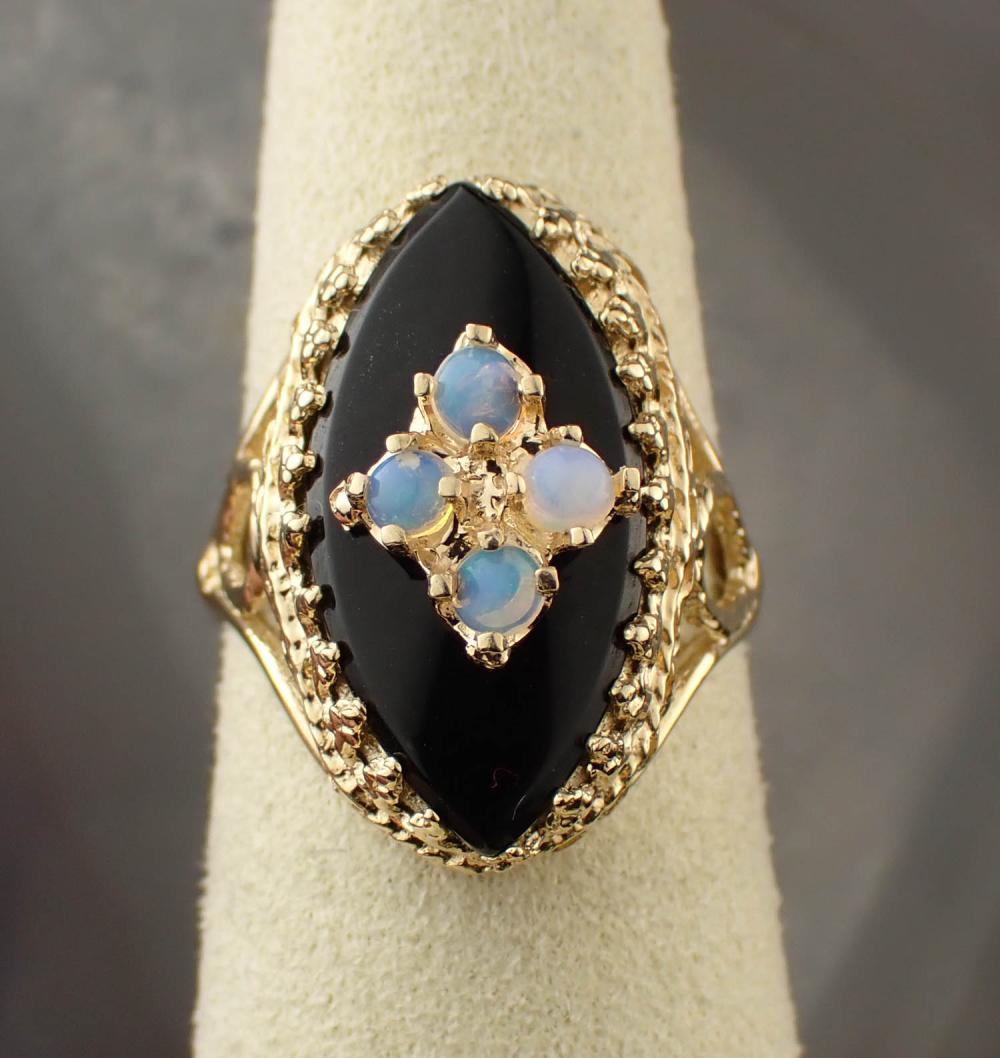 OPAL, BLACK ONYX AND FOURTEEN KARAT