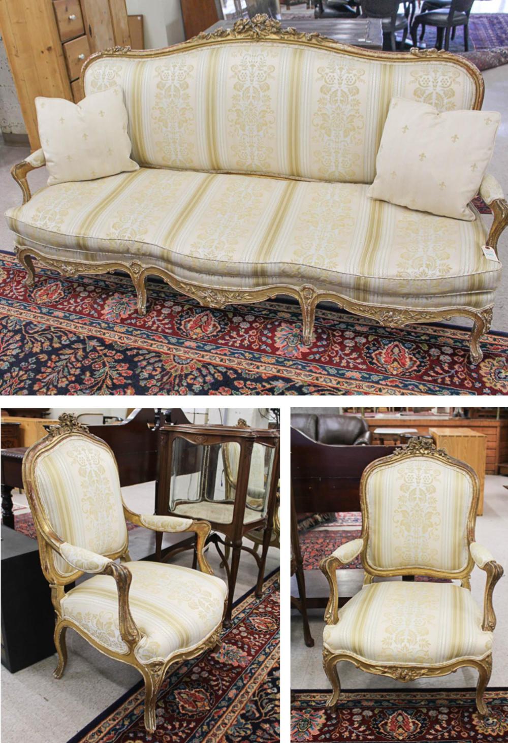 THREE PIECE LOUIS XV STYLE SOFA 30a383