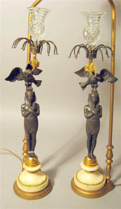 Pair of Empire style patinated and gilt