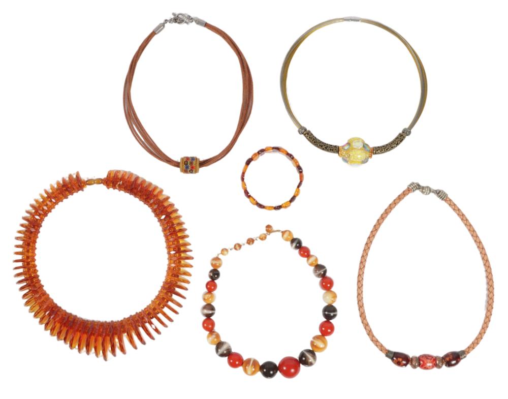 6PC JEWELRY GROUP: AMBER COLORED