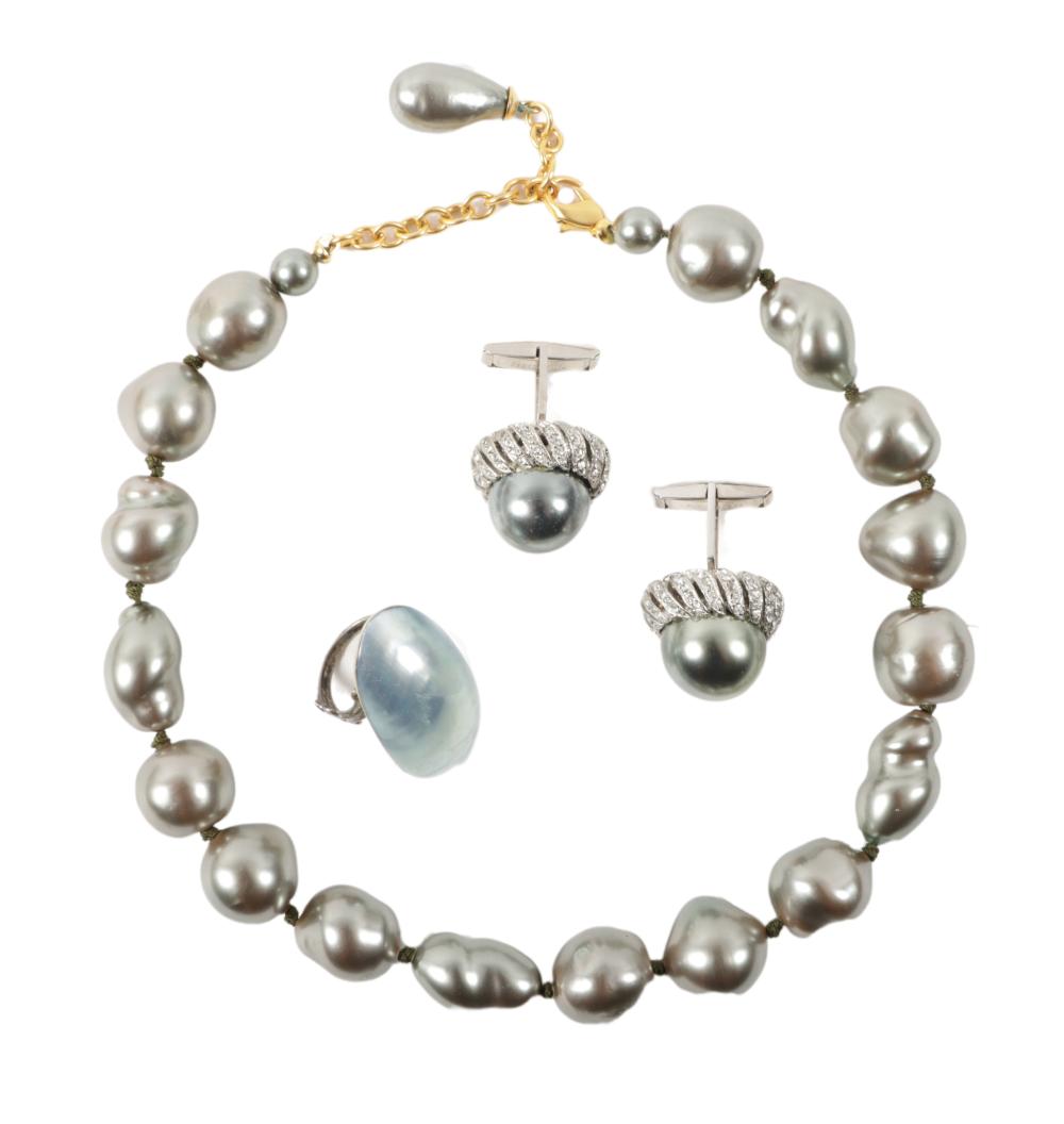 3PC FAUX PEARL JEWELRY GROUP: GRAY BAROQUE