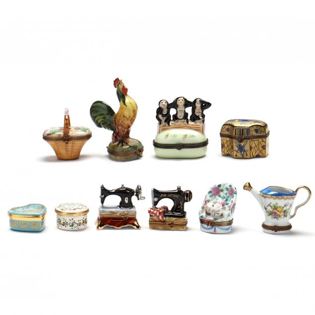 ASSORTED PILL BOXES, LIMOGES AND HALCYON