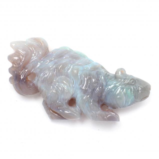 A CHINESE OPAL SQUIRREL CARVING