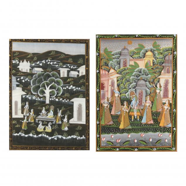 TWO INDIAN PAINTINGS ON SILK OF