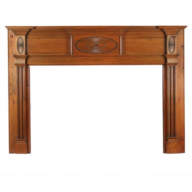 LATE FEDERAL CARVED PINE MANTEL