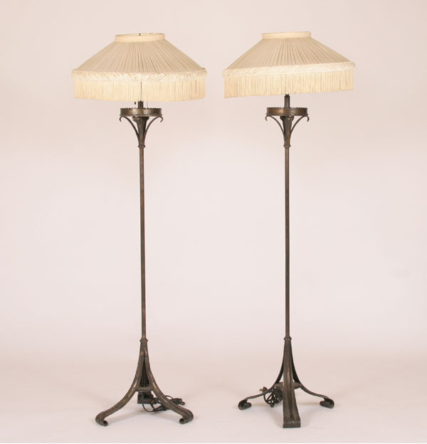 Pair of patinated metal floriform