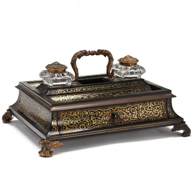 ANTIQUE ENGLISH BOULLE INLAID INKSTAND