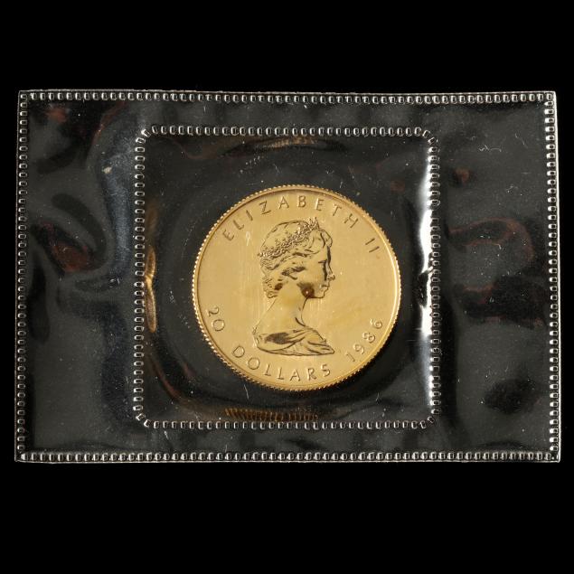 CANADA, 1986 $20 GOLD MAPLE LEAF 15.55g,