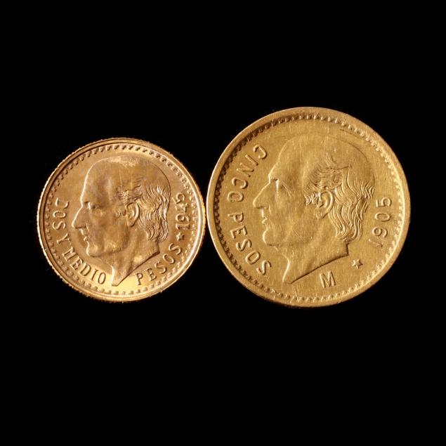 MEXICO 1905 GOLD 5 PESOS AND 1945 30a863