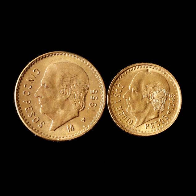 MEXICO 1905 GOLD 5 PESOS AND 1945 30a864