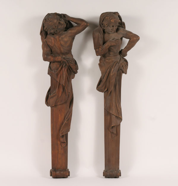 Pair German carved hanging architectural