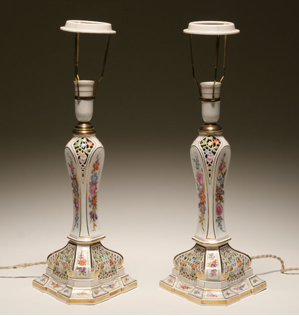 Pair Dresden floral porcelain table