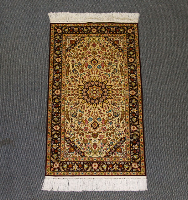 Silk hand woven oriental rug; vibrant