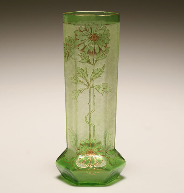 Mont Joye green art glass enameled 4ddfd