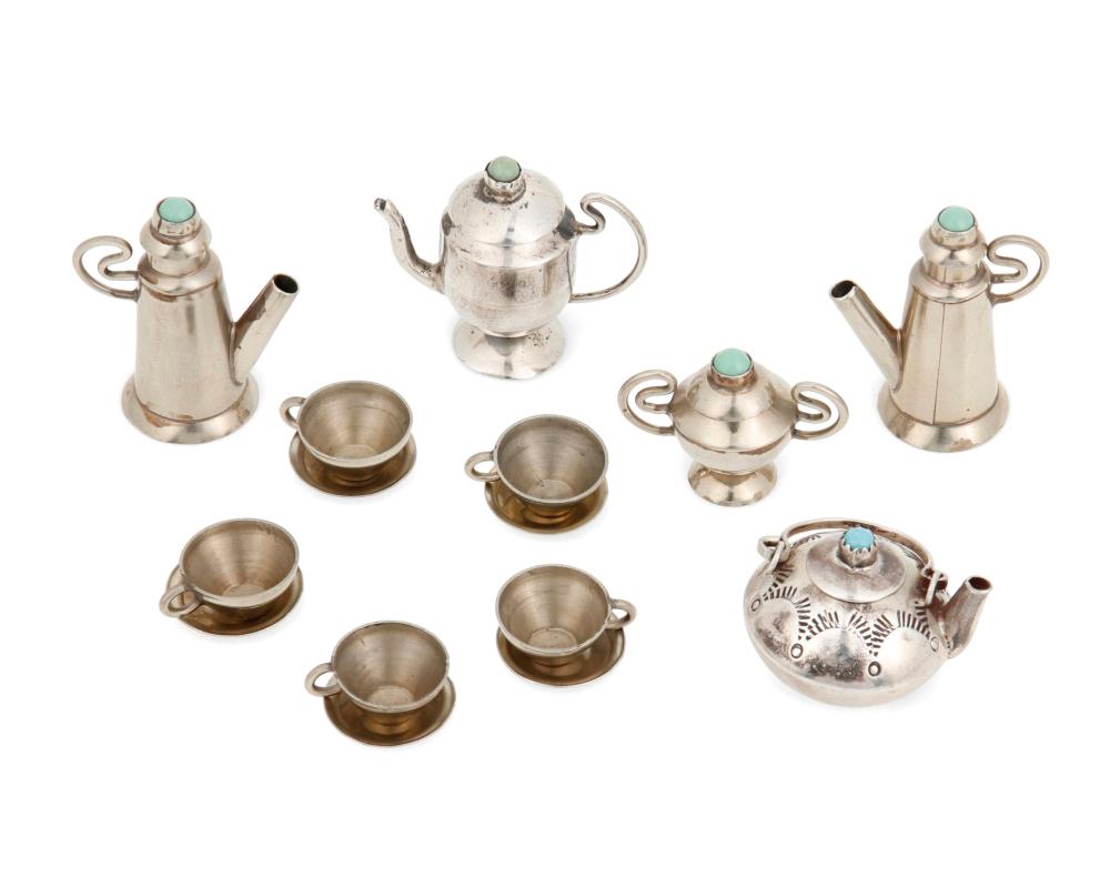 A MINIATURE SILVER TEA SETA Southwest style 30ac68